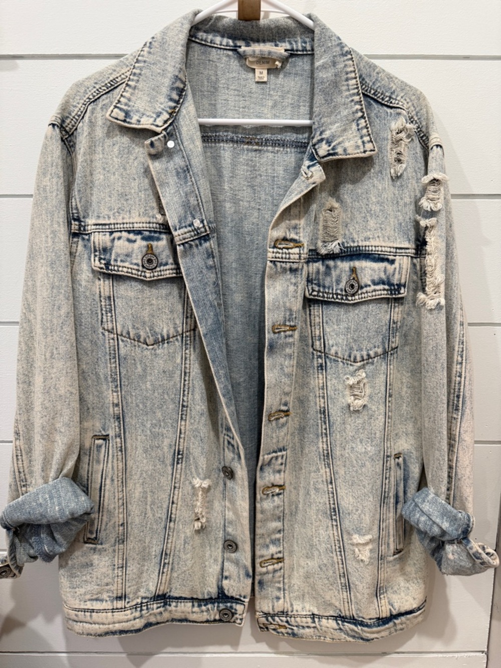 Umgee Light Bleach Washed Distressed Denim Jacket